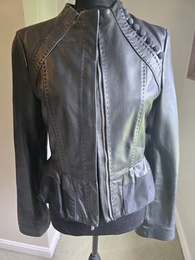 BCBGMaxAzria Black Women's Leather Peplum Jacket